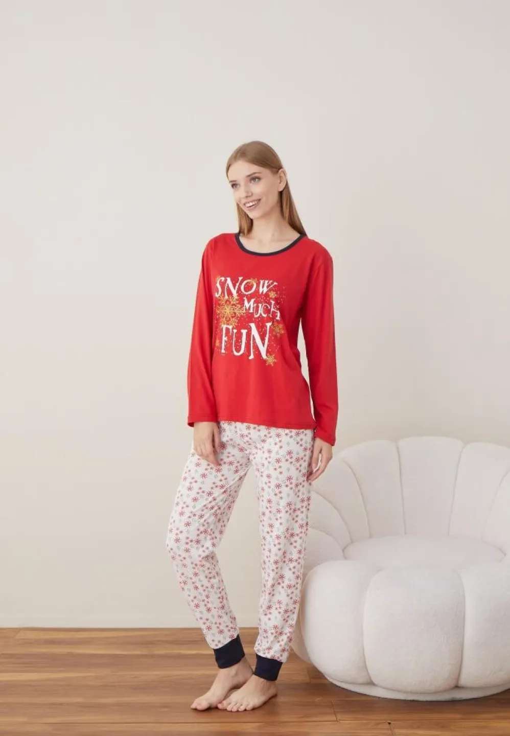 Pijama Dama Craciun Rosu Maneca Lunga Pantalon Lungi SNOW MUCH FUN - 5