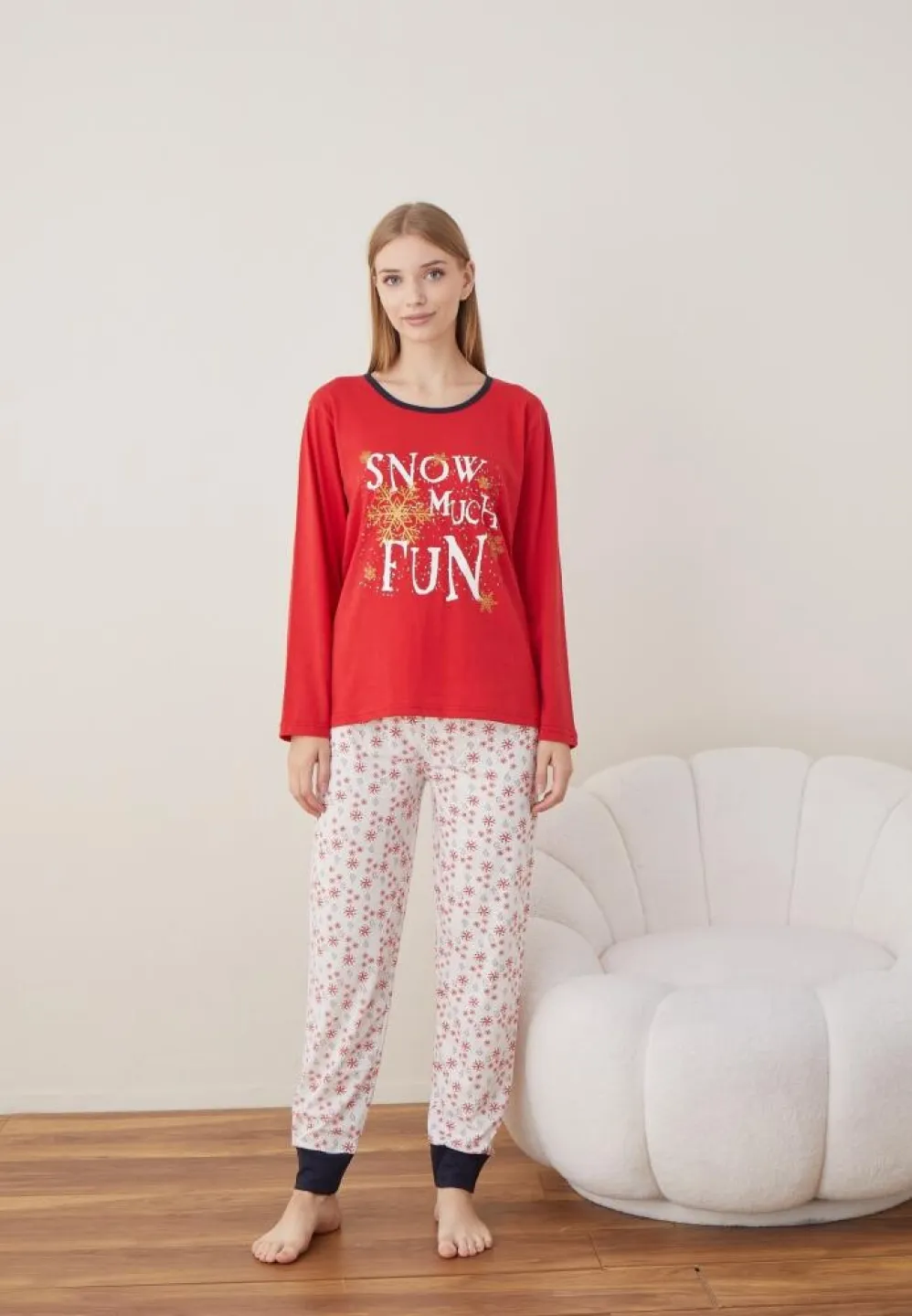Pijama Dama Craciun Rosu Maneca Lunga Pantalon Lungi SNOW MUCH FUN - 7