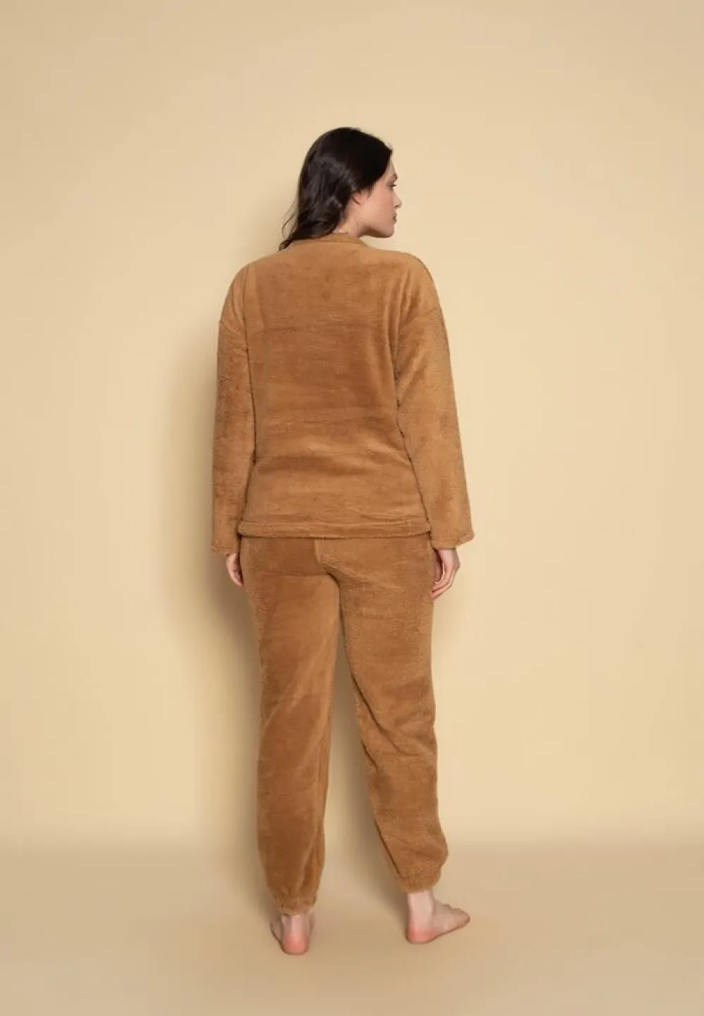 Pijama cocolino damă cu imprimeu umbrelă maro - 3