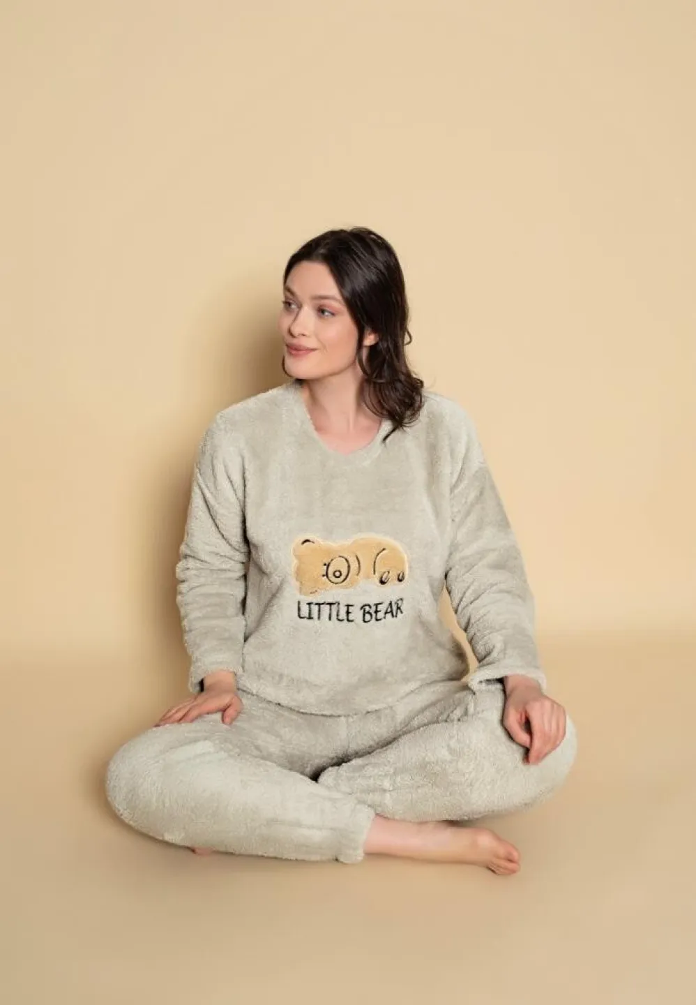 Pijama pufoasă din cocolino pentru damă – model Little Bear - 1