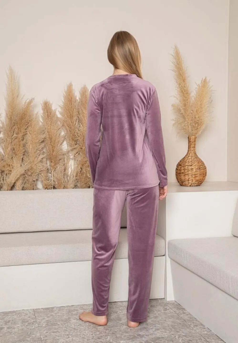 Pijama Dama, Mov, Catifea, Imprimeu Morning, Material Moale - 2