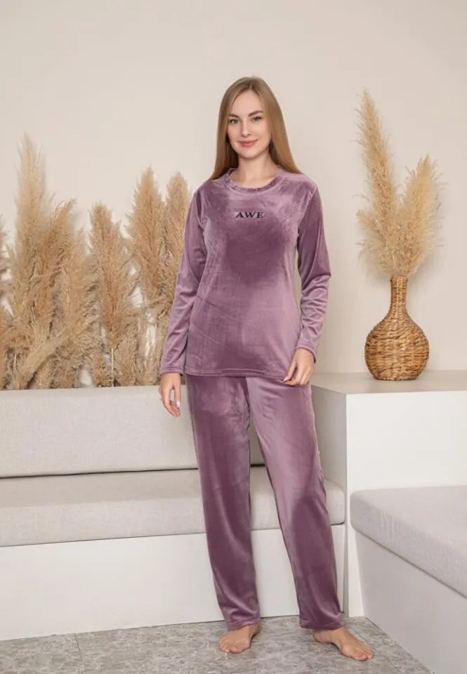 Pijama Dama, Mov, Catifea, Imprimeu Morning, Material Moale