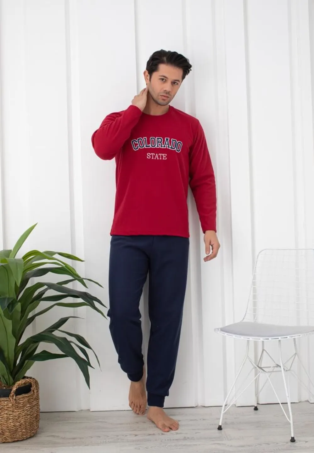 Pijama Bărbat, Roșu, Polar, Mâneca Lungă și Pantalon Lung, Colorado - 2