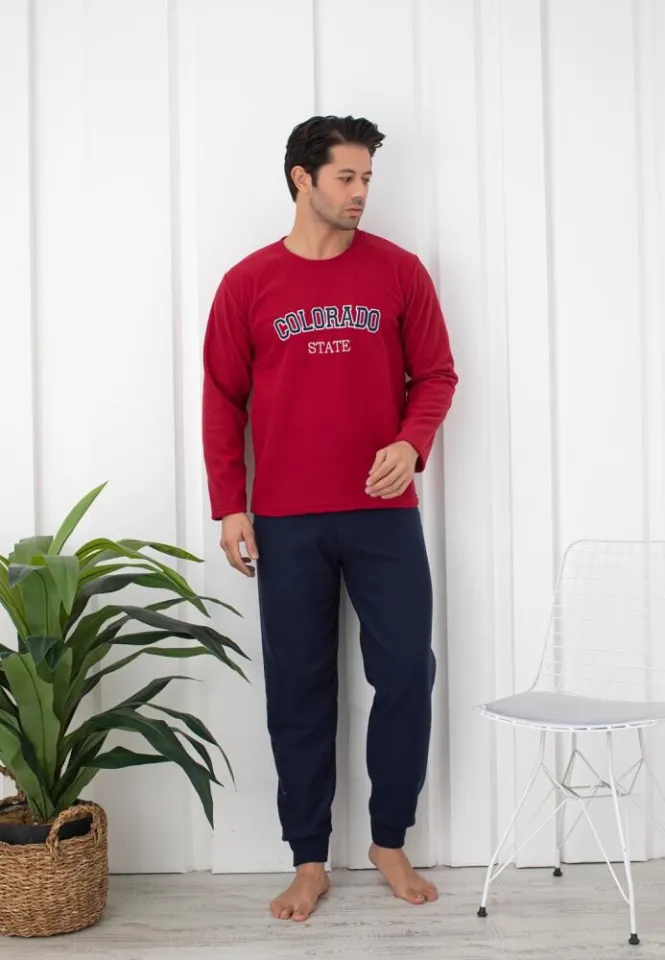 Pijama Bărbat, Roșu, Polar, Mâneca Lungă și Pantalon Lung, Colorado