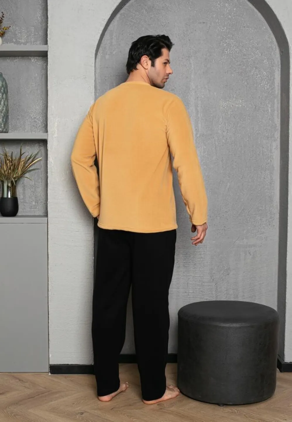 Pijama Bărbat, Polar, Mâneca Lungă și Pantalon Lung, Galben, Weekend - 3