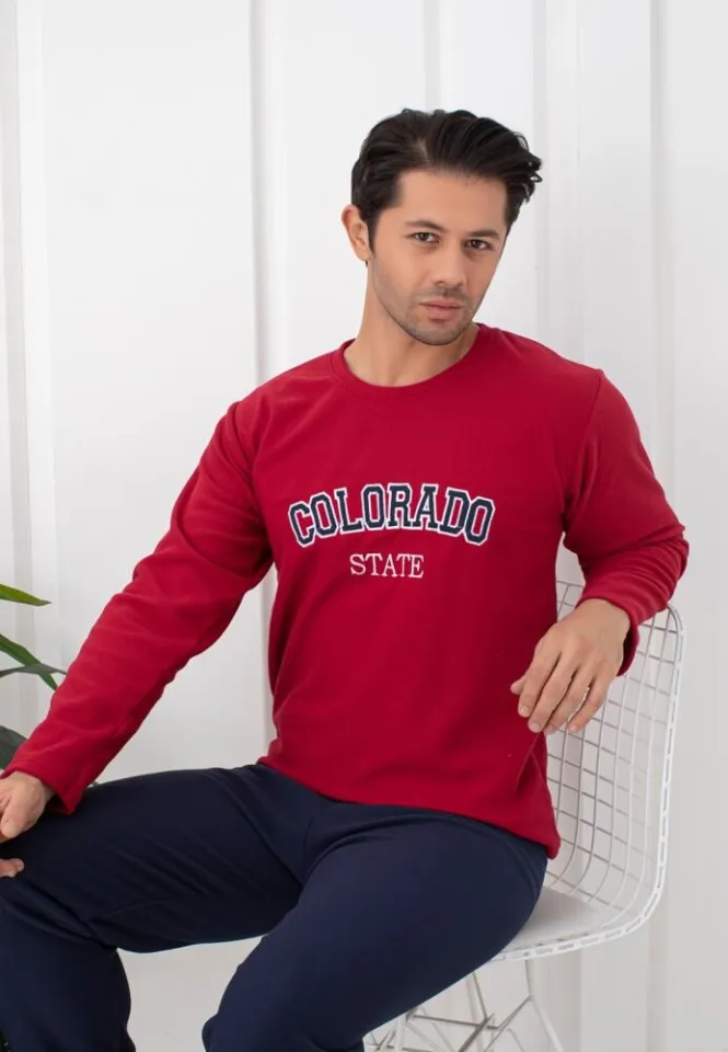 Pijama Bărbat, Bordo, Polar, Mâneca Lungă și Pantalon Lung, Colorado