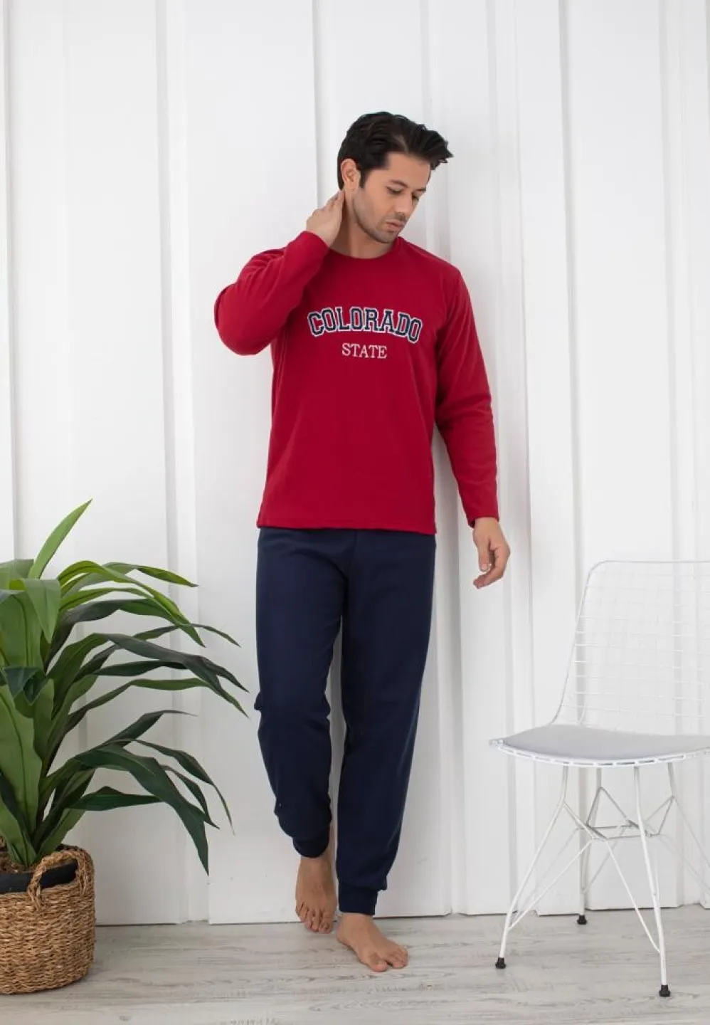 Pijama Bărbat, Bordo, Polar, Mâneca Lungă și Pantalon Lung, Colorado - 5