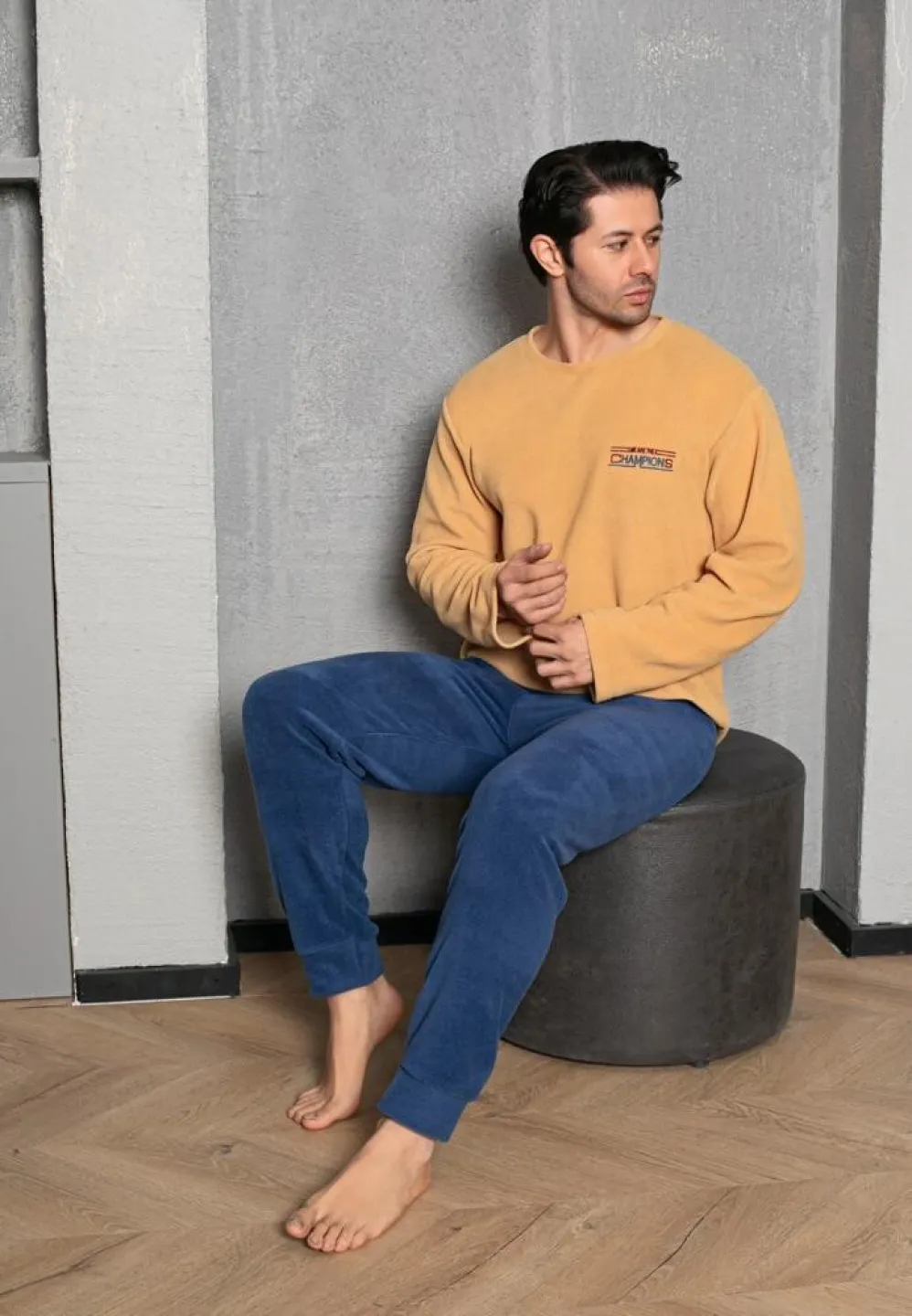 Pijama Bărbat, Galben, Polar, Mâneca Lungă și Pantalon Lung, Champions - 1