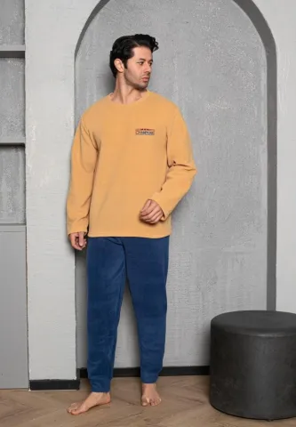 Pijama barbat polar maneca lunga pantalon lung,Galben,Champions hover