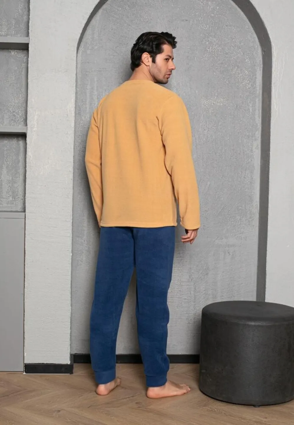 Pijama Bărbat, Galben, Polar, Mâneca Lungă și Pantalon Lung, Champions - 3