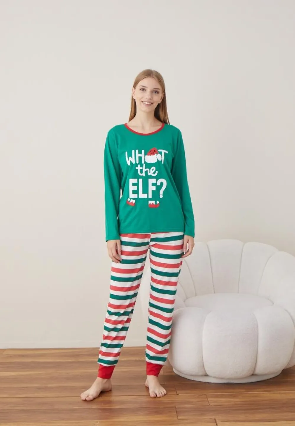 Pijama Maneca Lunga Pantalon Lungi Craciun Dama Verde WHAT THE ELF ? - 1