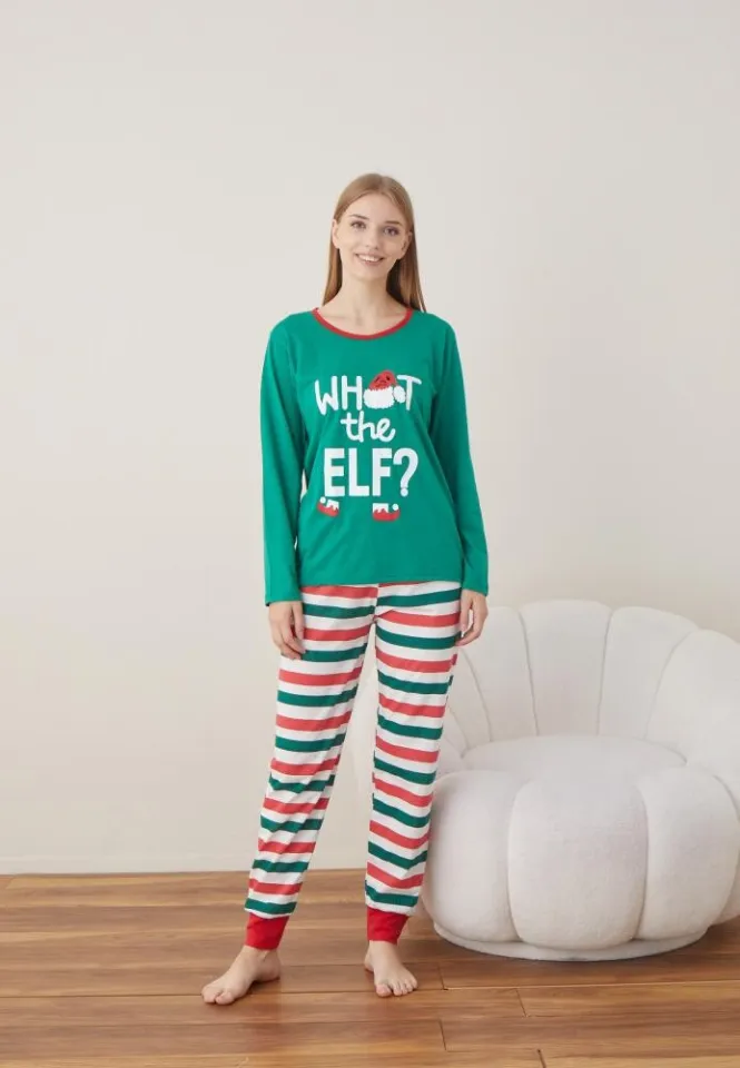 Pijama Maneca Lunga Pantalon Lungi Craciun Dama Verde WHAT THE ELF ?
