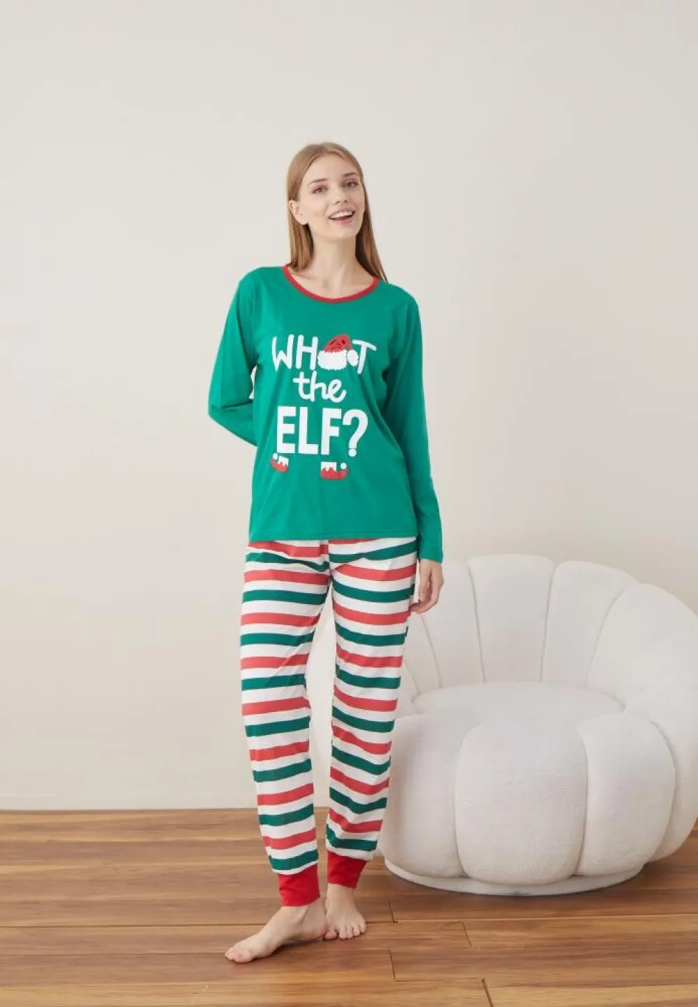 Pijama Maneca Lunga Pantalon Lungi Craciun Dama Verde WHAT THE ELF ? - 2