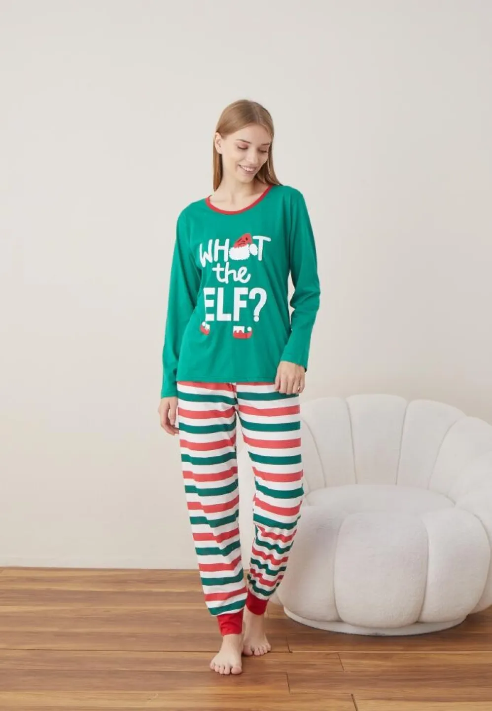Pijama Maneca Lunga Pantalon Lungi Craciun Dama Verde WHAT THE ELF ? - 3