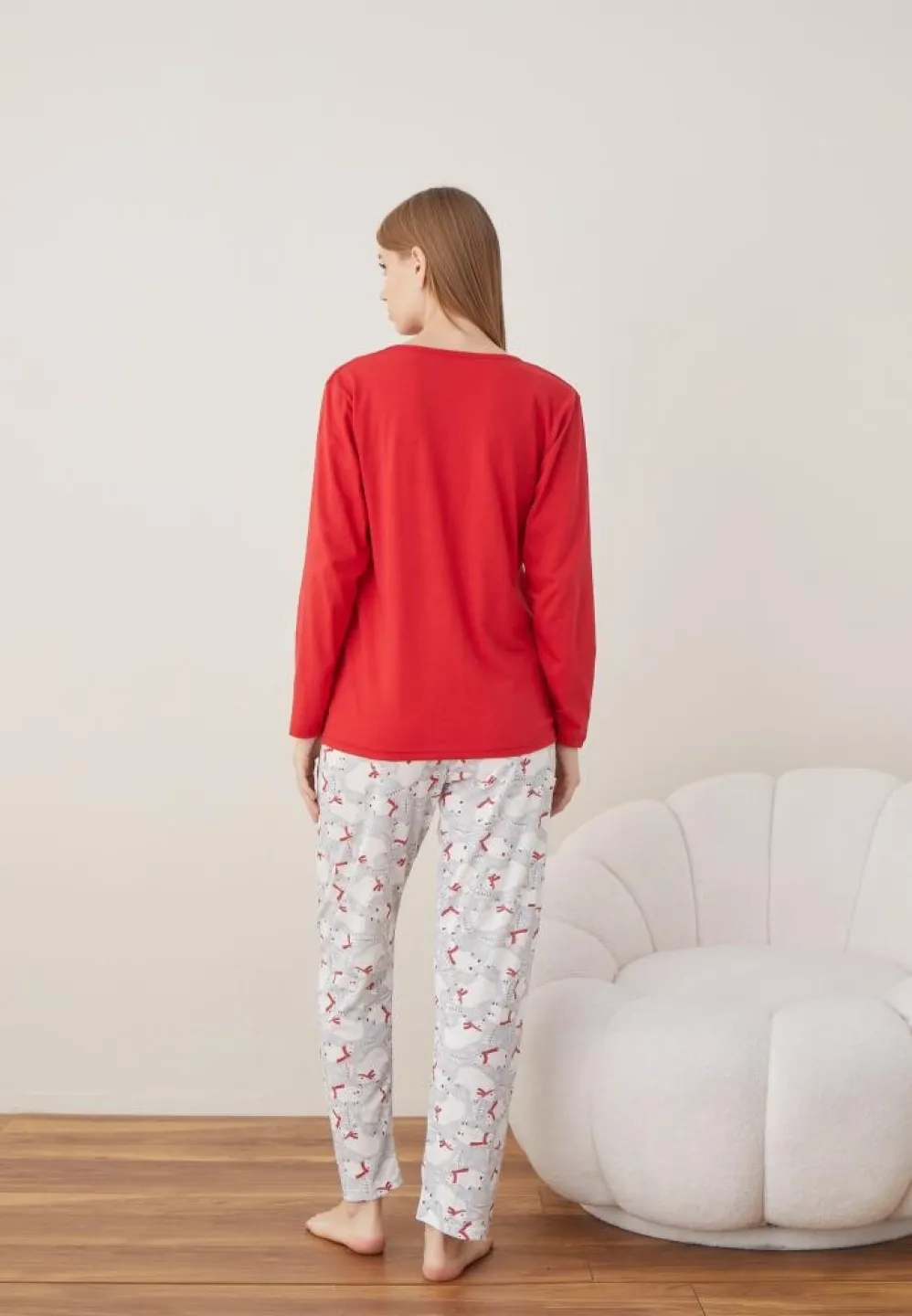 Pijama Rosu Happy New Year Craciun Dama Maneca Lunga Pantalon Lungi - 3