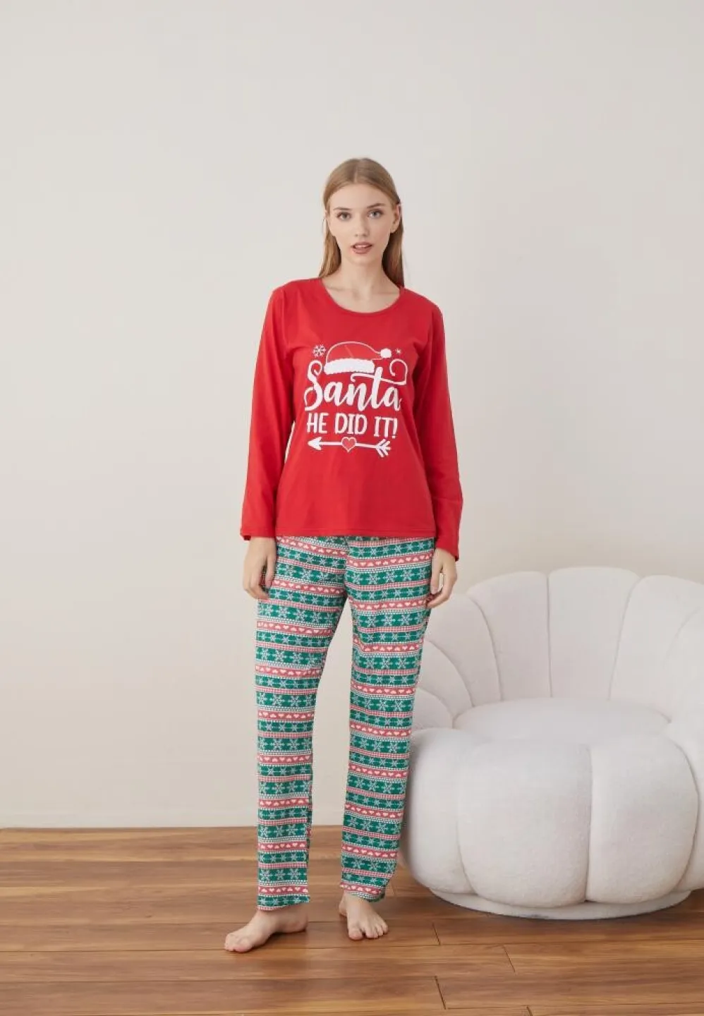 Pijama Rosu Santa Craciun Dama Maneca Lunga Pantalon Lungi - 2