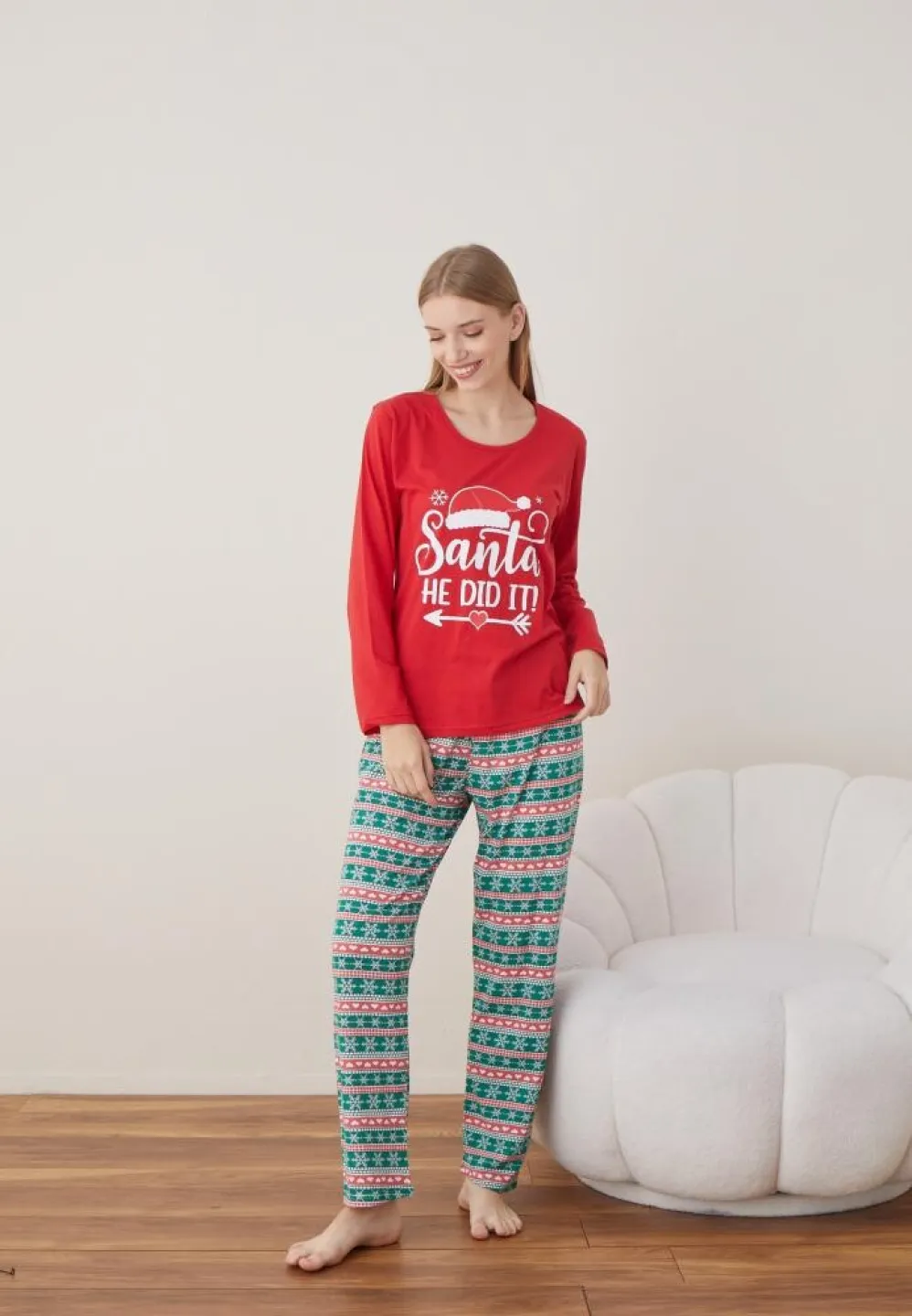 Pijama Rosu Santa Craciun Dama Maneca Lunga Pantalon Lungi - 4