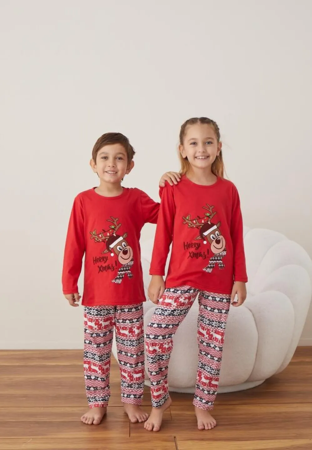 Pijama Rosu Merry Xmas Crăciun Fete și Băieți Mânecă Lungă Pantalon Lungi - 2