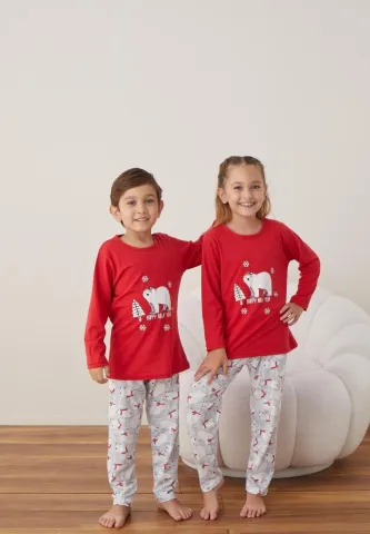 Pijama Rosu Happy New Year Crăciun Fete și Băieți Mânecă Lungă Pantalon Lungi hover
