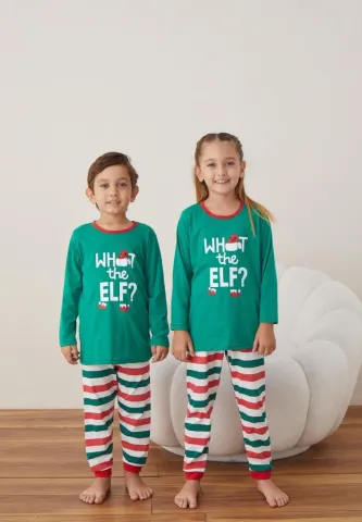 Pijama Crăciun Fete și Băieți, Mânecă Lungă, Pantalon Lungi,Verde,WHAT the ELF? hover