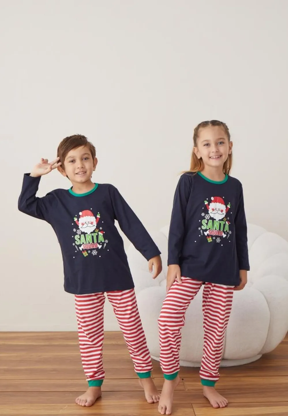 Pijama Bleumarin Santa Crăciun Fete și Băieți Mânecă Lungă Pantalon Lungi - 2