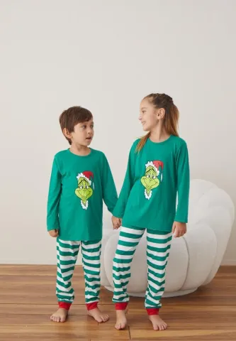 Pijama Verde Elf Crăciun Fete și Băieți Mânecă Lungă Pantalon Lungi hover