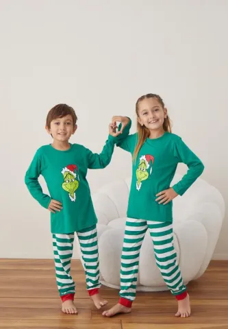 Pijama Verde Elf Crăciun Fete și Băieți Mânecă Lungă Pantalon Lungi