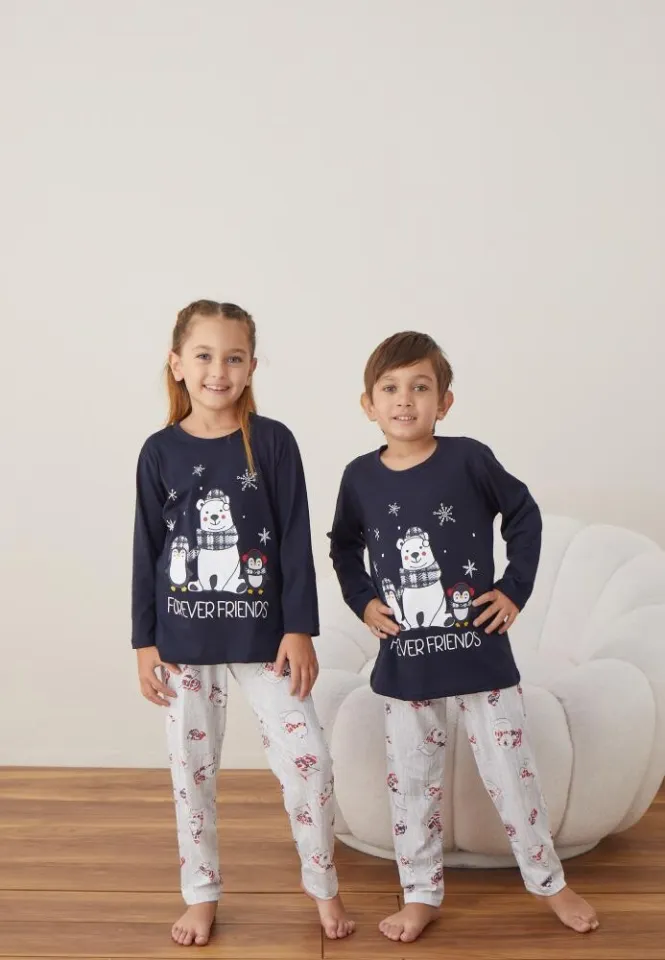 Pijama Bleumarin FOREVER FRIENDS Crăciun Fete și Băieți Mânecă Lungă Pantalon Lungi