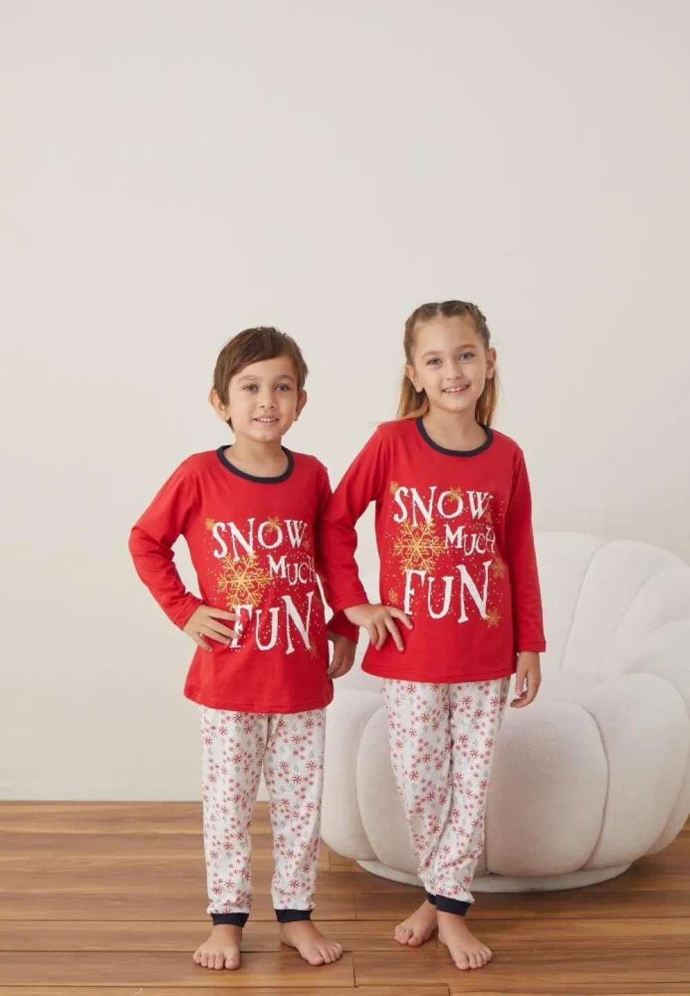 Pijama Roșu Snow Crăciun Fete și Băieți Mânecă Lungă Pantalon Lungi - 2