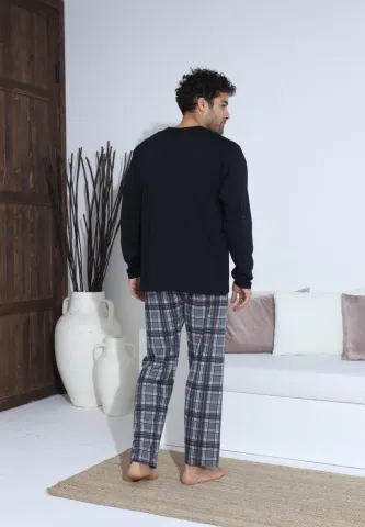 Pijama Negru Bărbați Mânecă Lungă și Pantaloni Lungi hover