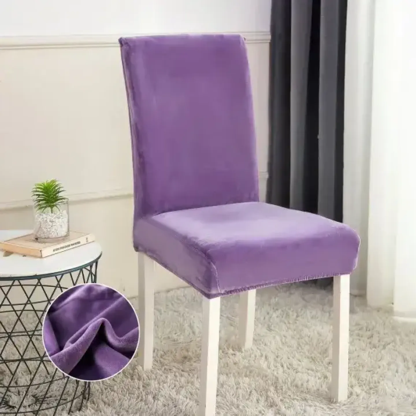 Set 6 huse scaune universale din catifea, Mov - 1