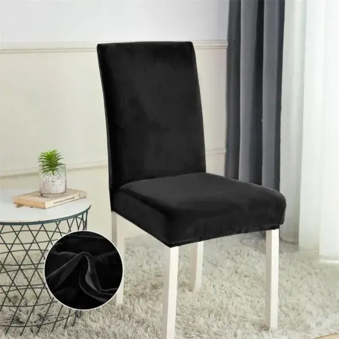 Set 6 huse scaune universale din catifea, Negru - 1