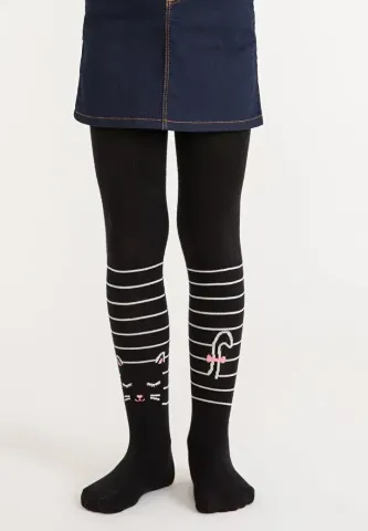 Dres fetițe Penti Stripe Cat, bumbac, Negru, imprimeu pisică