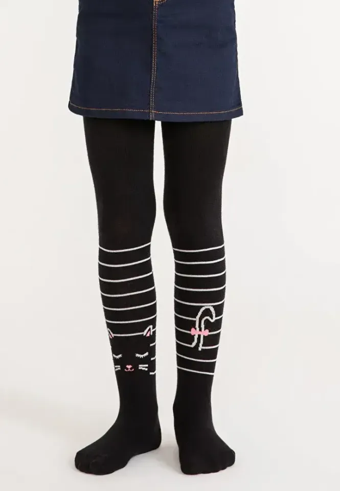 Dres fetițe Penti Stripe Cat, bumbac, Negru, imprimeu pisică