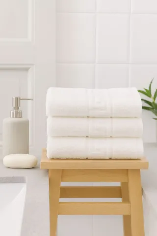 Set 3 prosoape bumbac 50×90 cm Alb 500 g