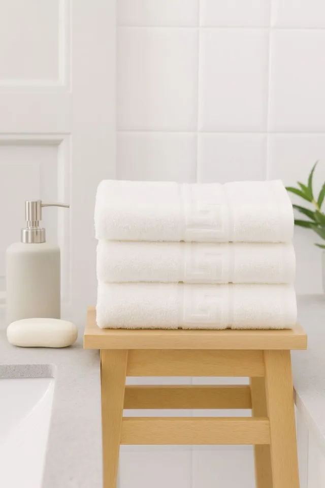 Set 3 prosoape bumbac 50×90 cm Alb 500 g