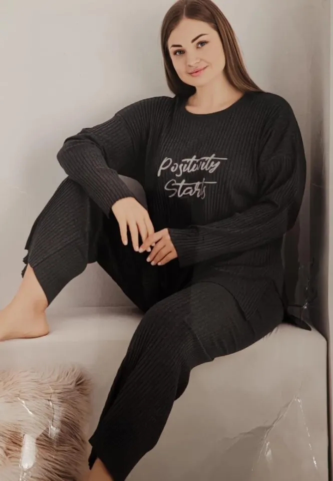 Pijama plisată damă, mărime mare, culoare Gri închis