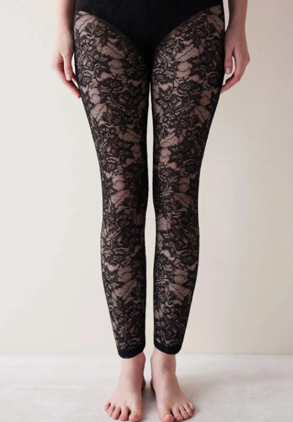Colanți damă Penti Negru, dantelă transparent - 1