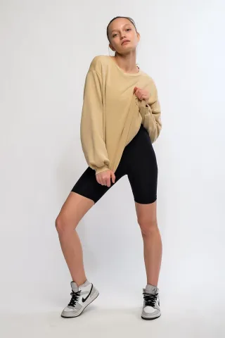 Colanți scurți damă Negru, talie înaltă și material elastic hover