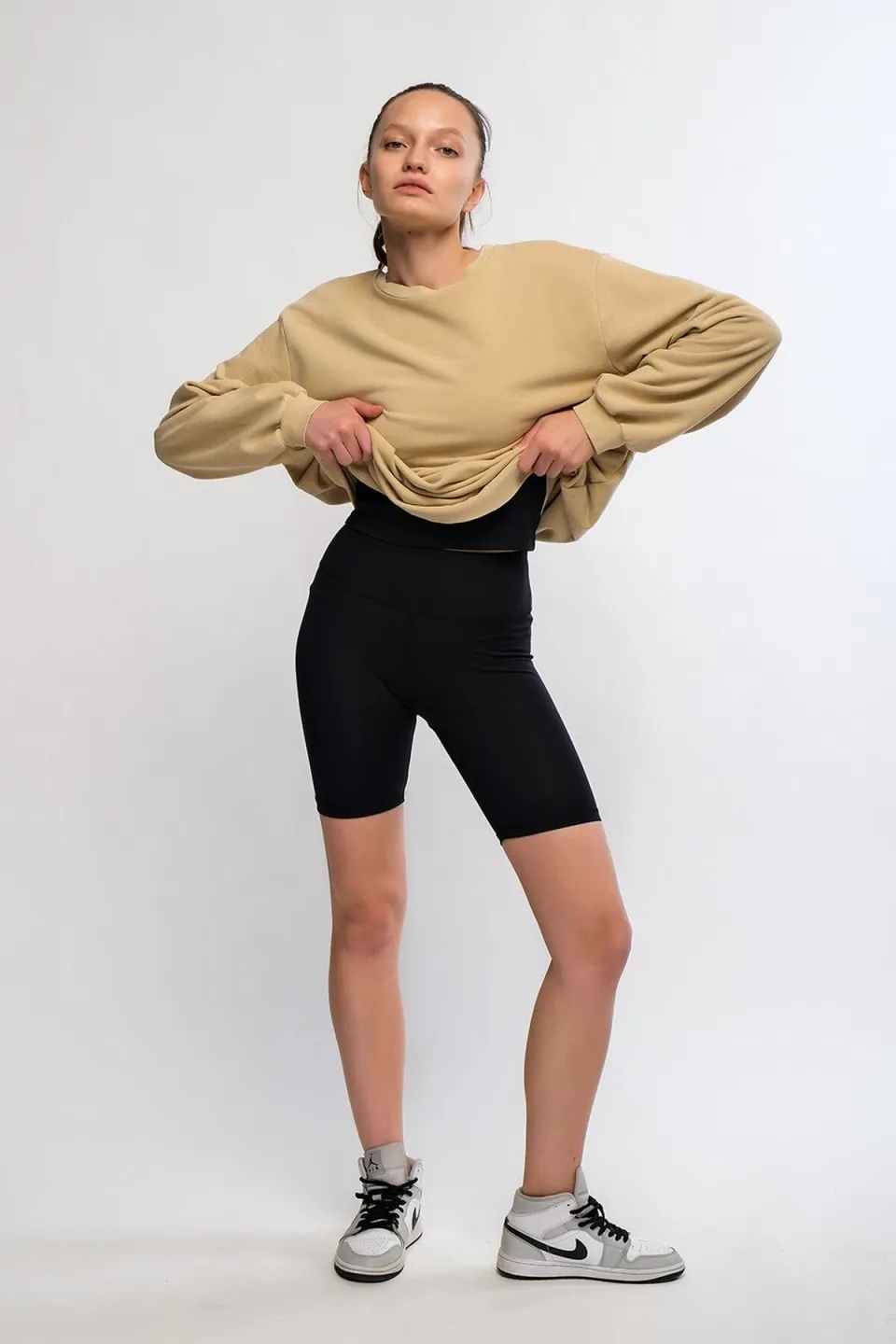 Colanți scurți damă Negru, talie înaltă și material elastic - 3