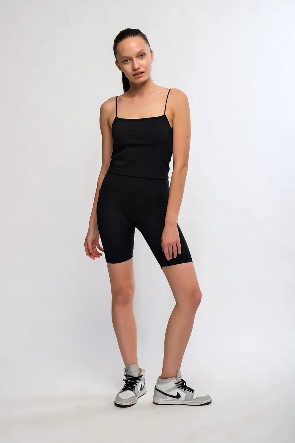 Colanți scurți damă Negru, talie înaltă și material elastic - 5