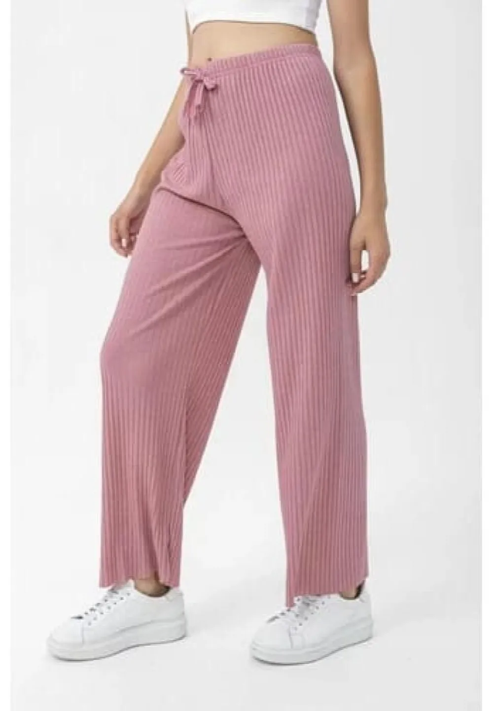 Pantalon Plisat damă lungi Roz - 4