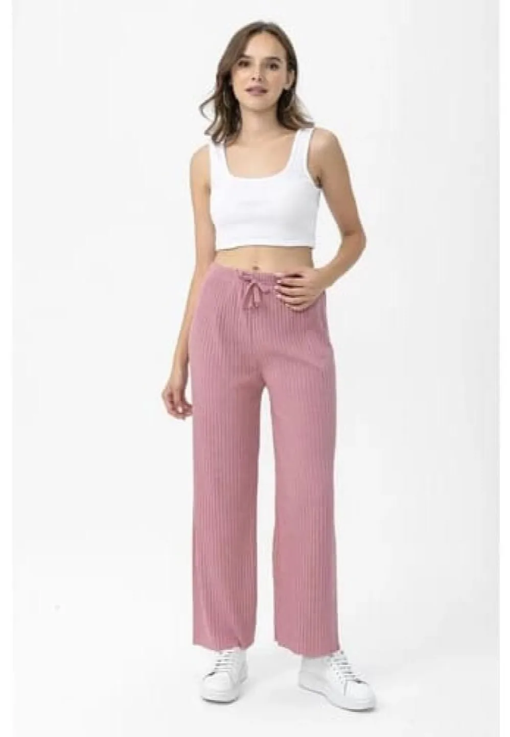 Pantalon Plisat damă lungi Roz - 1