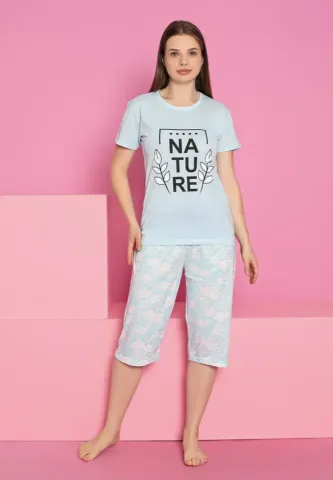 Pijama Femei Bumbac, Tricou + Pantaloni 3/4 – Model Nature