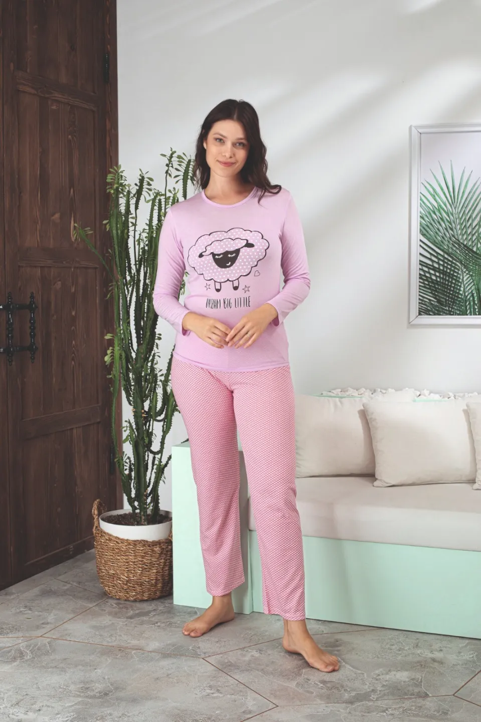 Pijama Dama Dream Big Little – Set Confortabil cu Mâneci Lungi în Nuanță de Roz - 1