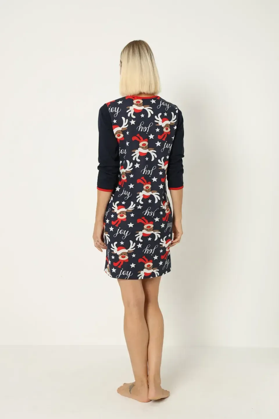 Cămașă de noapte de Crăciun, bleumarin, cu imprimeu cu reni, confortabilă - 3