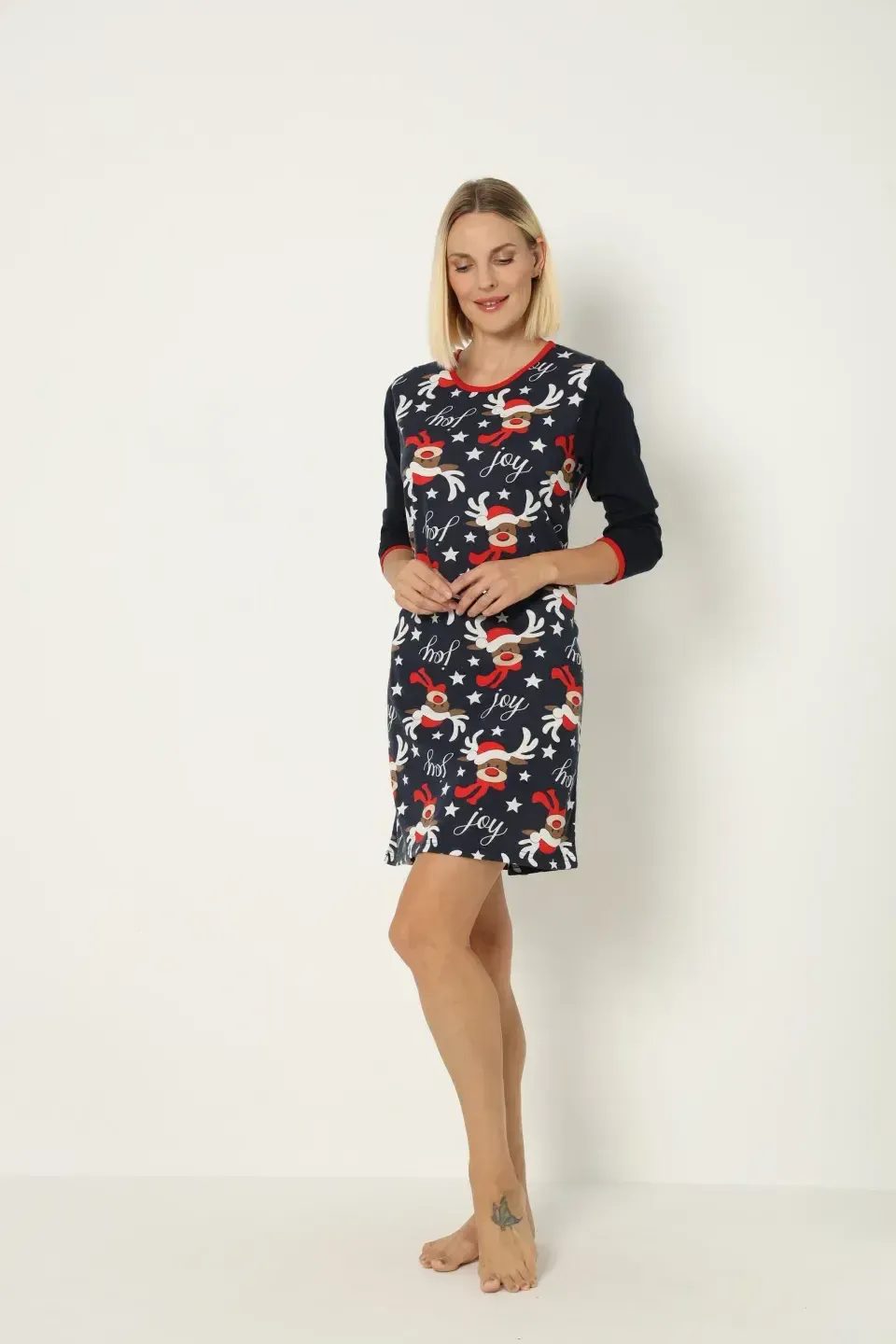 Cămașă de noapte de Crăciun, bleumarin, cu imprimeu cu reni, confortabilă - 4
