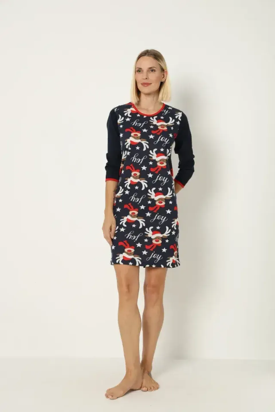 Cămașă de noapte de Crăciun, bleumarin, cu imprimeu cu reni, confortabilă - 5