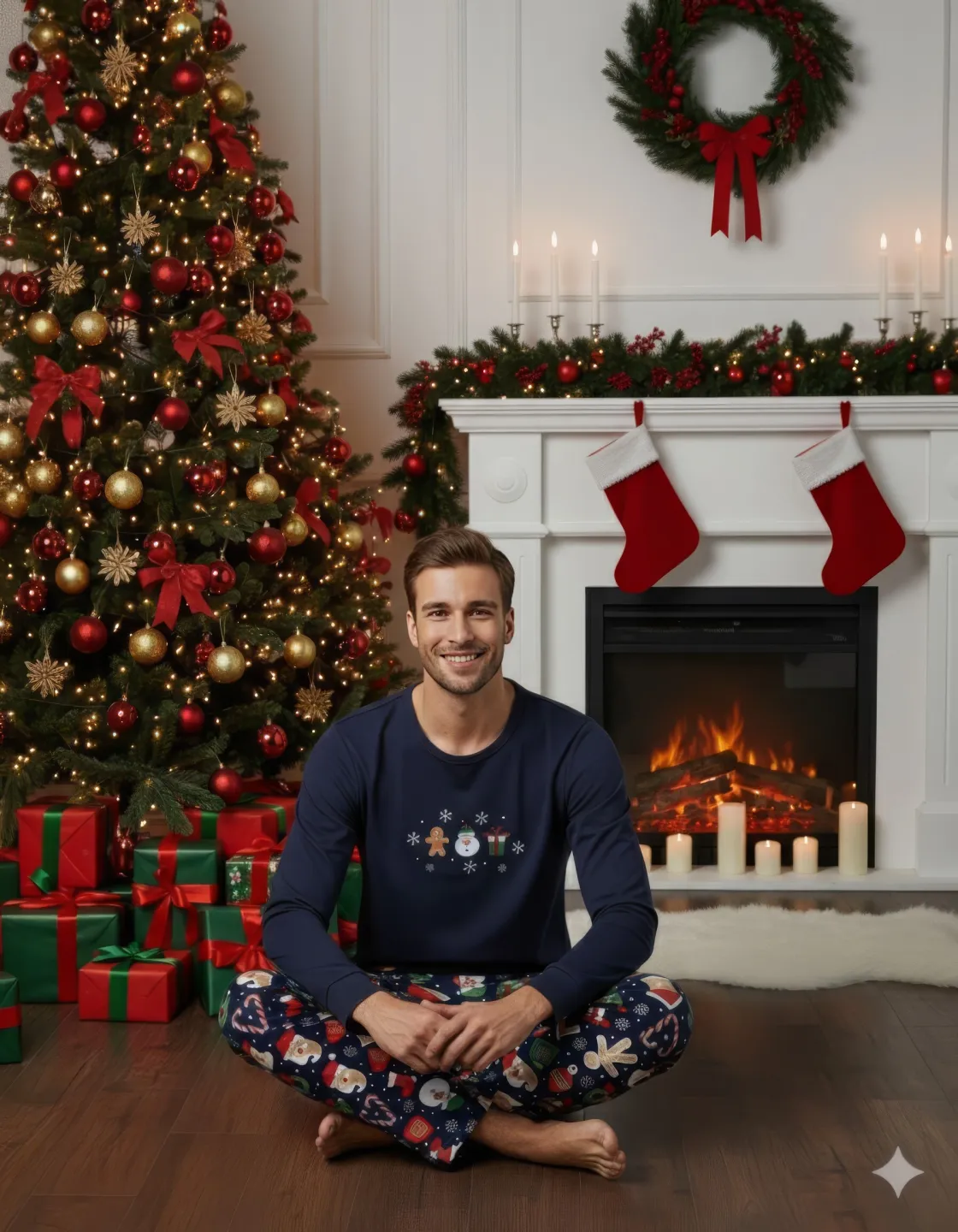 Pijama barbat bleumarin de Crăciun cu imprimeu om de zăpadă, set cu mânecă lungă și pantaloni lungi - 2
