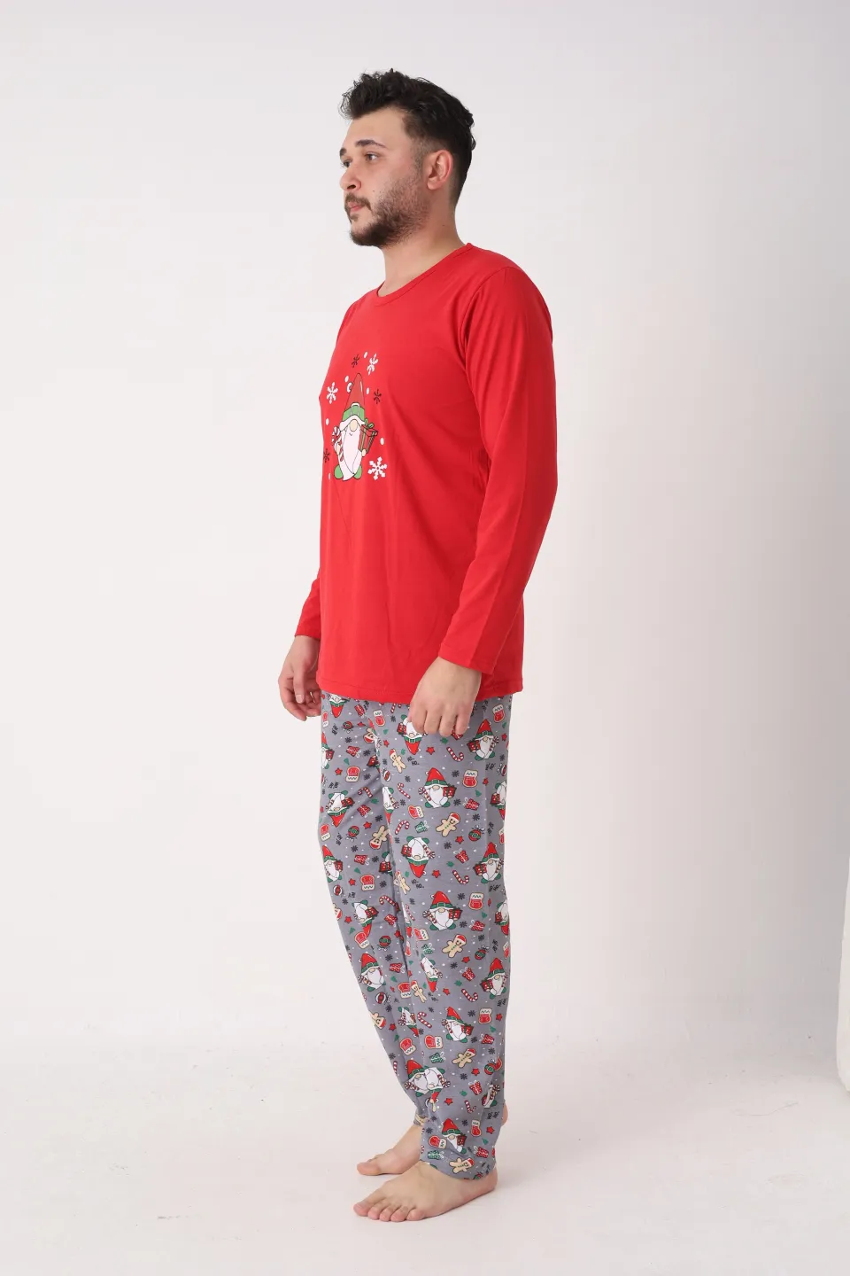Pijama bărbat roșie de Crăciun cu modele tematice - 5